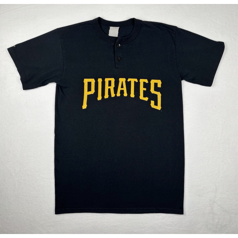 Majestic Pittsburgh Pirates Henley‎ T-Shirt Black Gold 2-Button Men's Large
